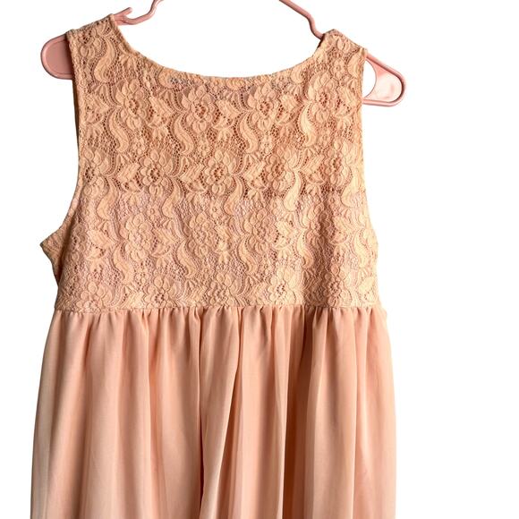 Blush Pink Lace Chiffon Maxi Gown Sheer Overlay Lined Empire Waist Size XL - Picture 4 of 6